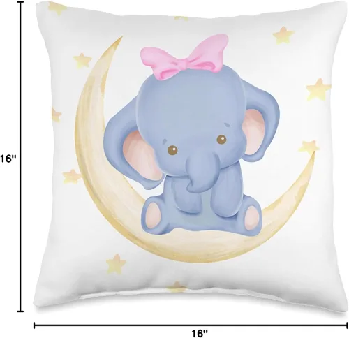 Miniatura 4 de Almohada decorativa para cuna para recién nacido, niña elefante en la luna con estrellas I decoración de habitación de guardería, 15.7 x 15.7 in
