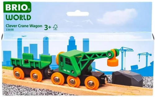 Miniatura 4 de BRIO World 33698 - Clever Crane Wagon Set - Juego de 4 piezas de tren de juguete de madera para niños Juego imaginativo Compatibilidad con otros