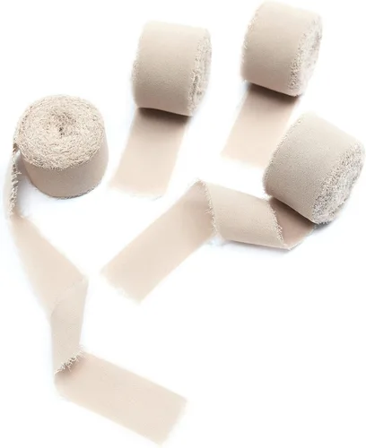 Miniatura 4 de 4 rollos de cinta de seda hecha a mano con flecos de 1.5 pulgadas x 5 yardas (4 rollos de 20 yardas) para invitaciones de boda, ramos de novia