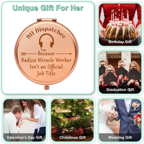 Miniatura 6 de 911 Regalos de operador para mujeres, regalos de agradecimiento, espejo de maquillaje compacto, regalos de despachador 911, despachador