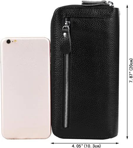 Miniatura 6 de YALUXE Cartera de cuero con cremallera doble para mujer, cartera para teléfono celular, tarjetero, bloqueo RFID, Negro 2.0