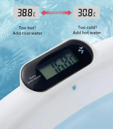 Miniatura 2 de Bañera plegable para bebé con alfombrilla de baño suave y pantalla de temperatura del agua en tiempo real, color azul