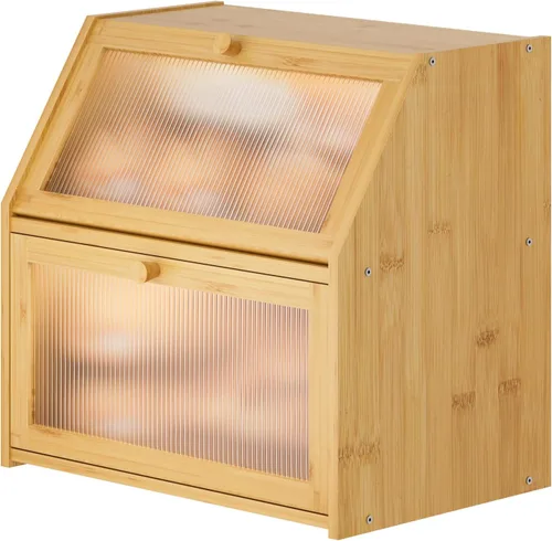 Miniatura 14 de Caja de pan extra grande negra para mostrador de cocina, caja de pan de bambú de doble capa grande, capacidad de almacenamiento de pan de madera