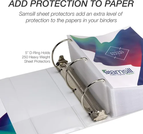 Miniatura 167 de Samsill - Carpeta duradera de 5 pulgadas, fabricada en los Estados Unidos, con anillos en D, transparente y personalizable, color blanco