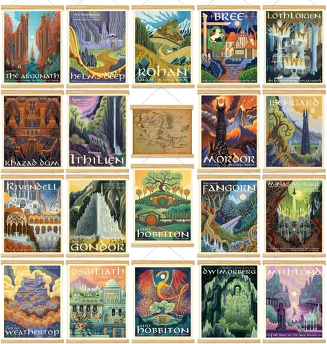 Miniatura 7 de Meksular Impresiones artísticas de pared de paisaje de la Tierra Media, pintura en lienzo, carteles de fantasía, imágenes de pared, para regalo