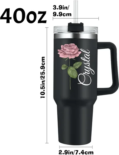 Miniatura 3 de Birth Flower - Vaso personalizado con asa y nombres, taza de viaje personalizada de 40 onzas, tazas de viaje de acero inoxidable con aislamiento