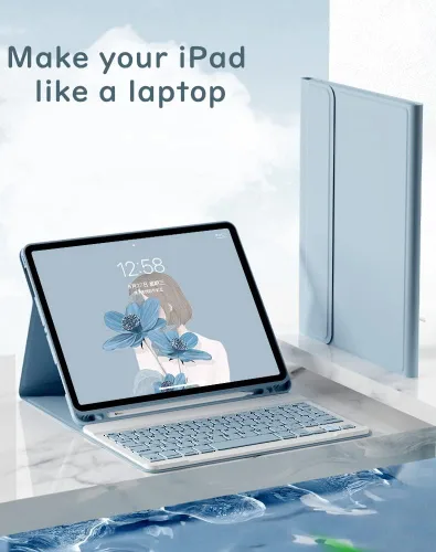 Miniatura 2 de Funda con teclado para iPad de 6ª y 5ª generación, iPad Pro 9.7, iPad Air 2, iPad Air 1, funda delgada con bonito teclado de color, funda de teclado