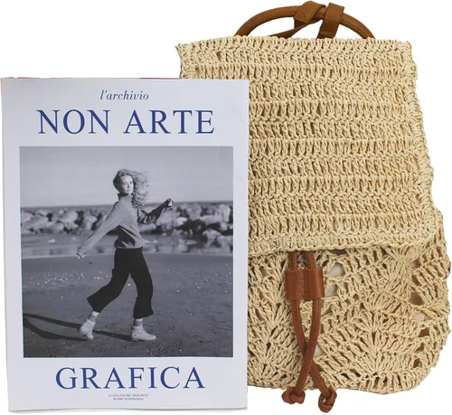 Miniatura 6 de Mochila tejida hecha a mano de paja mediana para mujer, con solapa, con cordón, bolsa de playa, Beige, Mochilas Daypack