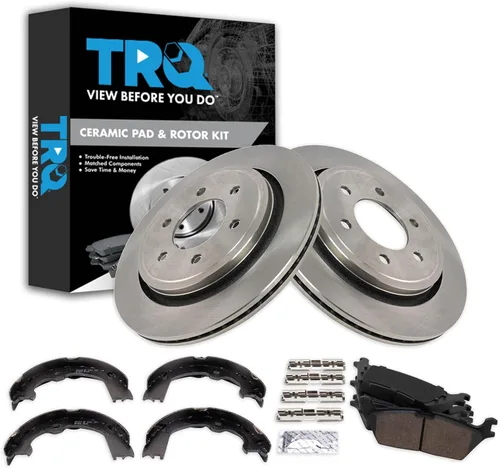 Miniatura 70 de TRQ Kit de pastillas de freno y rotor Posi trasero premium con zapatas de estacionamiento para camión GM SUV