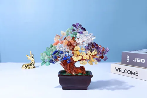 Miniatura 2 de Jovivi Gema natural de cristal de 7 chakras para árbol de dinero, base de resina estilo bonsái, decoración de Feng Shui para árboles artificiales