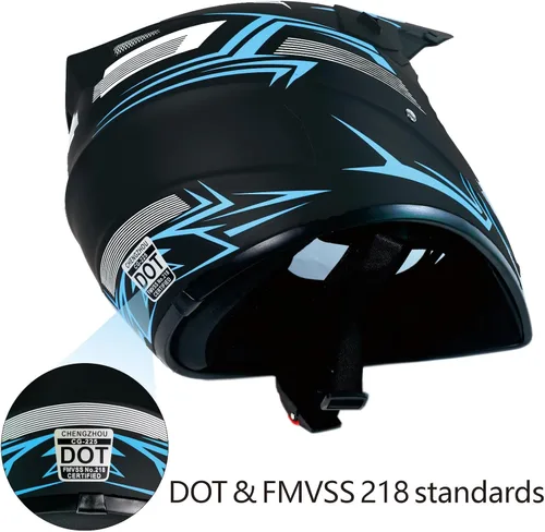 Miniatura 3 de Casco de motocross ATV motocicleta de cara completa todoterreno E Bike casco DOT con gafas y guantes máscara de rayas azules M (22.0-22.4 in)