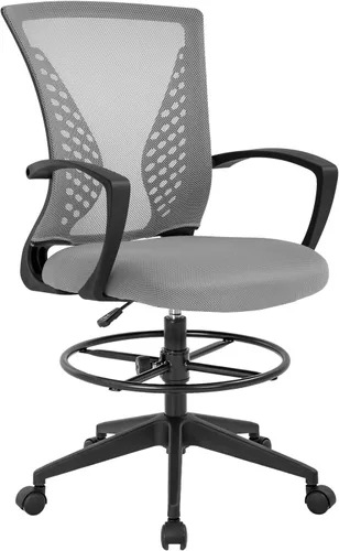 Miniatura 9 de BestOffice Silla de dibujo alta para oficina, silla de escritorio de pie, silla de computadora de malla, altura ajustable con soporte lumbar, brazos