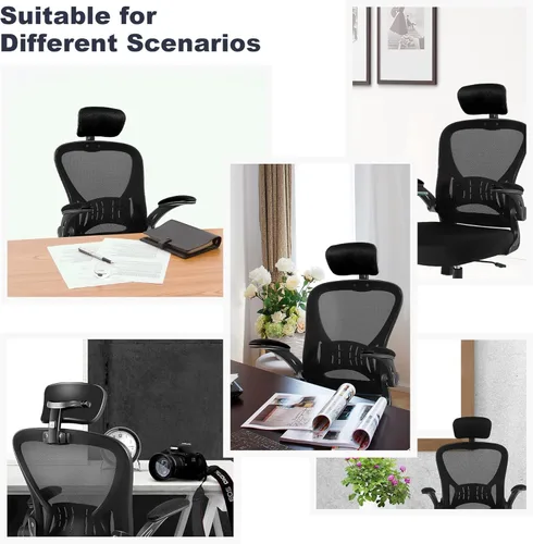 Miniatura 6 de Silla de oficina ergonómica de escritorio, cómoda altura ajustable con ruedas, soporte lumbar de malla, giratoria, computadora, hogar, oficina