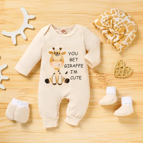 Miniatura 2 de Mameluco para bebé recién nacido, mameluco con estampado de letras, gorro, guantes, calcetines, 4 piezas, ropa para llegar a casa