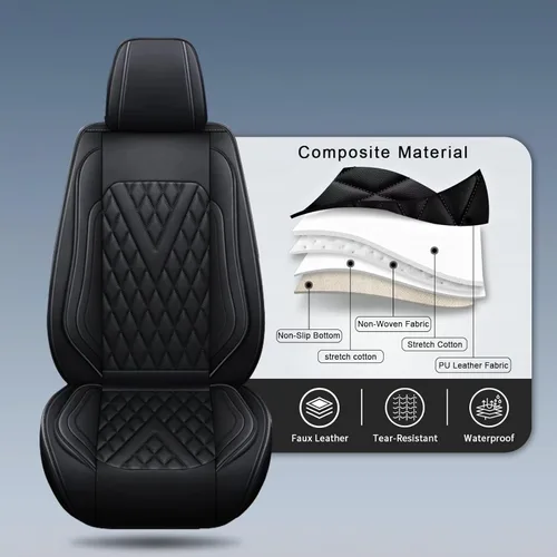 Miniatura 5 de IKABEVEM Fit for Kia Forte Seat Covers 2010-2024 Front Set Faux Leather Seat Cushion Waterproof Anti-Slip Seat Cushion Protector Compatible with