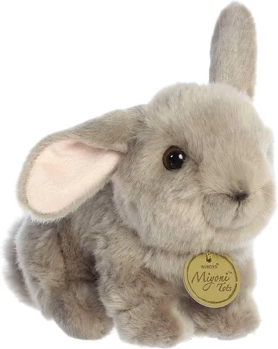 Aurora® Adorable Miyoni® Tots Juguetón Conejito de peluche – Detalle realista – Apreciado compañerismo – Gris 8 pulgadas