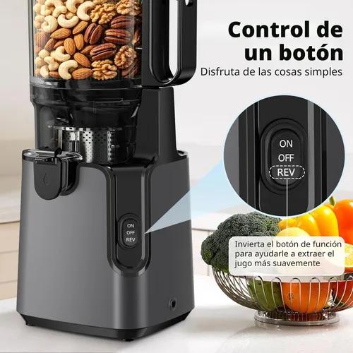 Miniatura 7 de Máquinas exprimidoras con canal de alimentación grande de 5.8 pulgadas, exprimidor de prensa en frío para verduras y frutas enteras de 400 W, Gris