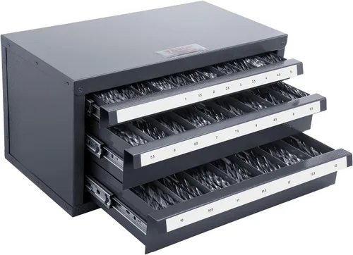 Organizador de brocas VEVOR - Gabinete de acero de tres cajones para brocas de 1mm a 13mm, con etiquetas, apilable