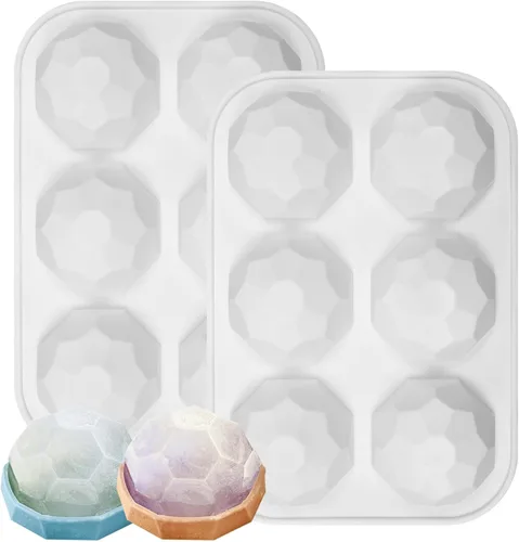 2 piezas de moldes de silicona para pastel de bola de diamante, moldes de silicona para hornear pastel de mousse geométrico 3D de media bola, moldes