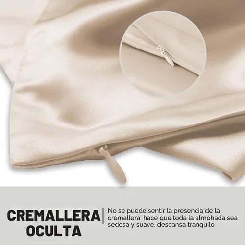 Miniatura 4 de Funda de almohada de seda de morera natural para cabello y piel, tamaño estándar 20" x 26" con cremallera oculta, suave, transpirable, lisa, Champán