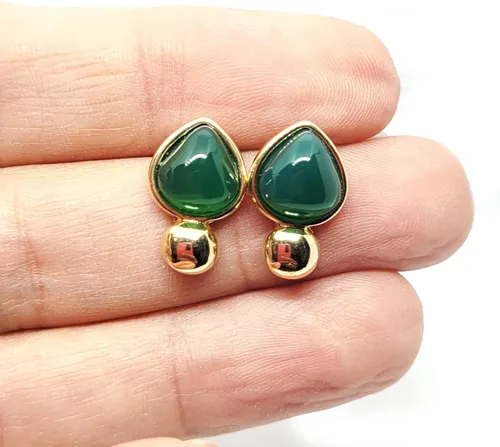 Miniatura 6 de BStones Brazilian Stones Agate Stone Stud Earrings for Women, Natural Brazilian Skilled Crafted Gemstone, Hypoallergenic 18K Gold Plated, 34 inch
