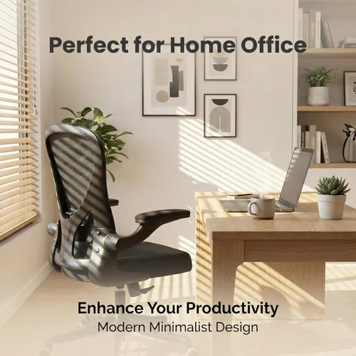Miniatura 20 de Silla de oficina ergonómica con soporte lumbar, silla de escritorio de malla de respaldo alto con brazos abatibles, silla de trabajo ajustable