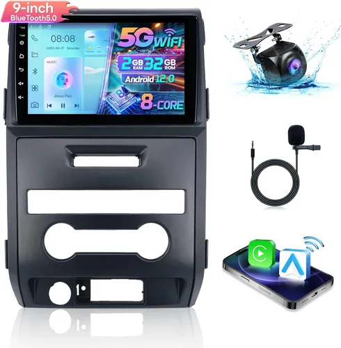 8Core 2+32G para Ford F150 Radio, actualización 2009-2014, 9 pulgadas, pantalla táctil IPS F-150, unidad principal estéreo con CarPlay Android Auto