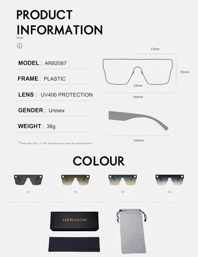 Miniatura 12 de Allarallvr Gafas de sol cuadradas de gran tamaño para mujeres hombres vintage de moda clásica gafas de sol de sol para mujer AR82087
