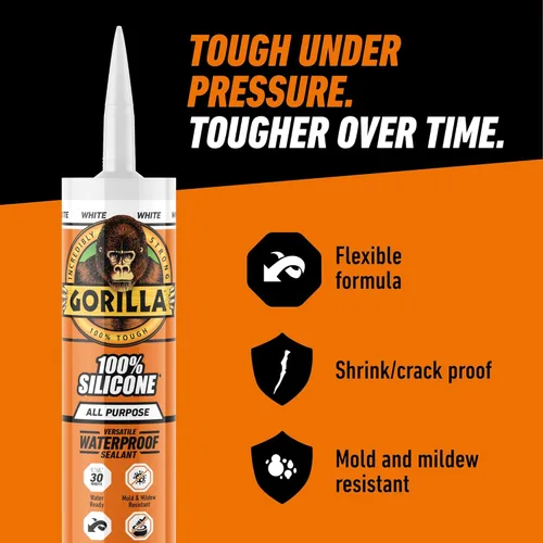Miniatura 7 de Gorilla Sellador de silicona impermeable para calafatear y sellar, cartucho de 10 onzas (paquete de 1), sellador de calafateo blanco para cocina