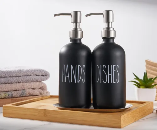 Miniatura 5 de Dispensador de jabón para platos, dispensador de jabón de manos de vidrio grueso, para fregadero de cocina, bomba de acero inoxidable 304, cocina