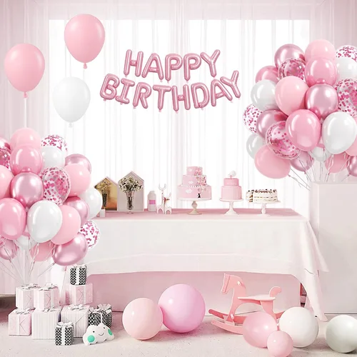 Miniatura 7 de Globos de color rosa claro y blanco, 60 unidades de 12 pulgadas, globos de confeti de color rosa perla claro y blancos para boda, despedida