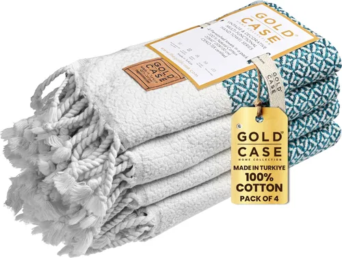 Miniatura 27 de Gold CASE - Juego de 4 Toallas de Mano Turcas para Baño, 20 x 40 pulgadas, Toallas de Baño 100% Algodón, Toalla Pequeña de Cocina Aphrodite