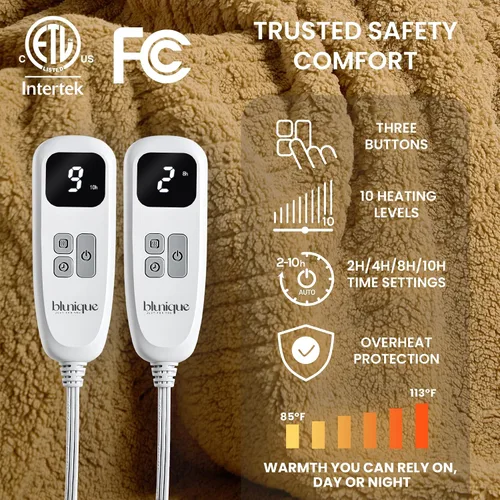 Miniatura 4 de Heated Blanket Electric Blanket Queen - Fast Heating Blanket Throw Dual Control Double Sided Sherpa with 10 Heating Levels & 2-10 Hours Auto Off