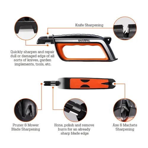 Miniatura 7 de SHARPAL 103N Todo en 1 Afilador de Cuchillo y Herramienta de Jardín Multiusos para Hoja de Cortacésped, Hacha, Machete, Podadora, Tijeras de Seto