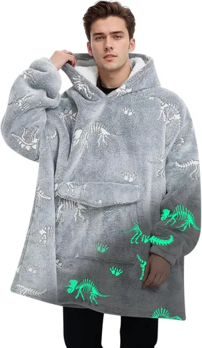 Miniatura 16 de Mewkou Manta con capucha para adultos, manta de forro polar Sherpa de gran tamaño con capucha para mujeres y hombres, café