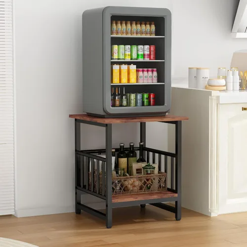 Miniatura 5 de Mesa auxiliar, mesa lateral industrial con estante de almacenamiento de 2 niveles, mini refrigerador de 180LBS con pies ajustables, 45.72cmx45.72cm
