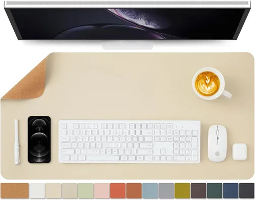 Miniatura 31 de Tapete de escritorio grande de corcho natural y cuero, tapete de escritorio ecológico, protector de escritorio de doble cara, tapete de teclado Café