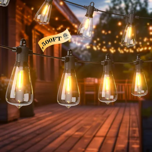 Miniatura 11 de Guirnalda de luces LED para exteriores, 25 pies, impermeables, para patio, con 12+1 bombillas Edison ST38 inastillables, luz colgante blanca cálida