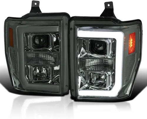Miniatura 9 de SPEC-D TUNING Faros Proyectores Negros con Barra LED Compatibles con Ford F-250, F-350, F-450, F-550 Super Duty 2008-2010, Juego de Faros Izquierdo