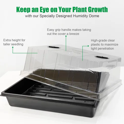 Miniatura 4 de RooTrimmer Paquete de 4 bandejas de inicio de semillas con cúpulas de humedad de 5 pulgadas de alto, kit de germinación de plantas reutilizables