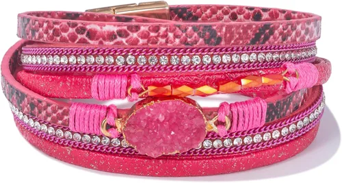 Miniatura 210 de FANCY SHINY - Pulsera de cuero estilo bohemio, pulsera de cuentas de cristal con cierre magnético, regalos de joyería para mujer