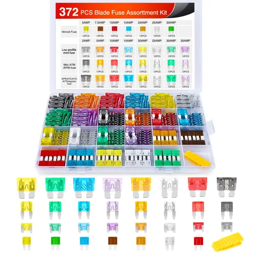Nilight Juego surtido de 372 fusibles para automóvil, mini LP Micro2, fusible de repuesto de cuchillas ATO ATC APS ATS APR 2A 5A 7.5A 10A 15A 20A