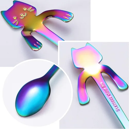 Miniatura 6 de Juego de cucharas de té y café, de acero inoxidable, mini cucharaditas para mezclar bebidas de postre (multicolor)