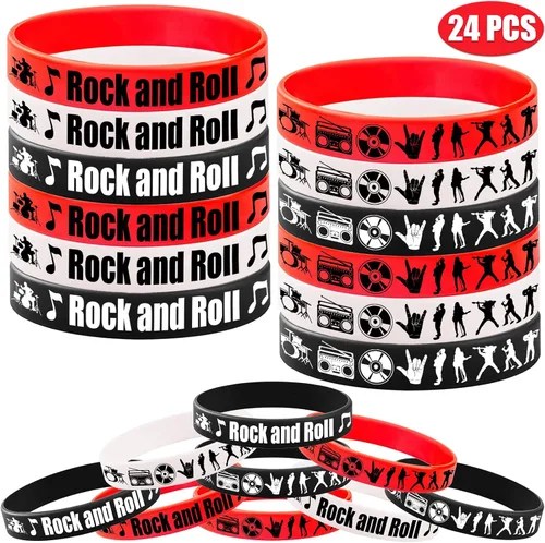 Miniatura 2 de CupaPlay 24 pulseras de goma Rock and Roll, suministros para fiestas temáticas de rock and roll, decoraciones de los años 80 y 90 para fiestas