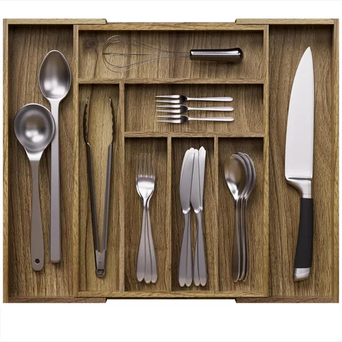 Miniatura 9 de Kiasthome Organizador de Cajón de Cubiertos de Madera de Acacia, Organizador de Cajón de Utensilios de Cocina con Divisores Ranurados, Organizador