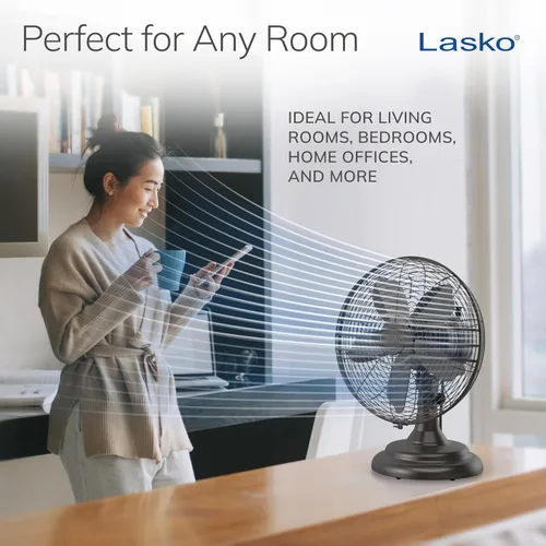 Miniatura 4 de Lasko Ventilador de mesa oscilante, portátil, 3 velocidades silenciosas, para dormitorio, cocina y oficina, 17 pulgadas, bronce, R12210