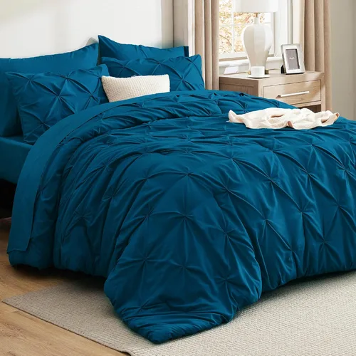 Bedsure - Juego de edredón tamaño matrimonial verde azulado - Juego de ropa de cama tamaño matrimonial en una bolsa de 7 piezas, juego de cama 14 -