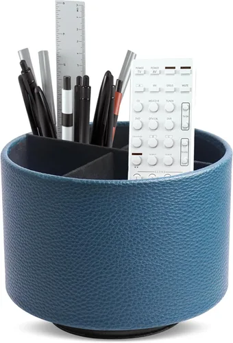 Miniatura 36 de Organizador Redondo de Cuero para Suministros de Arte, Soporte para Control Remoto, Rotación de 360 Grados, Soporte Multifuncional para Lápices