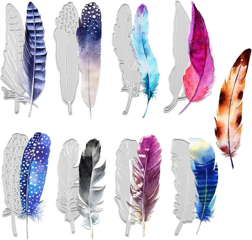9 troqueles de corte de plumas, plantillas de grabado en relieve de plumas, álbumes de recortes, troqueles de corte de metal de acero para álbum,
