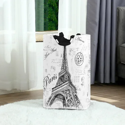 Miniatura 2 de Nander Cesta de lavandería, cesta de tela plegable, bolsa de ropa plegable o vertical (torre Eiffel de París)